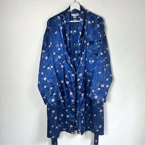 Bali Studio Collection Satin Blue Floral Kimono Robe Size L/XL